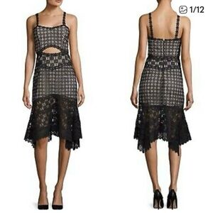 Alice + Olivia Elegant Black Crochet Backless Dress